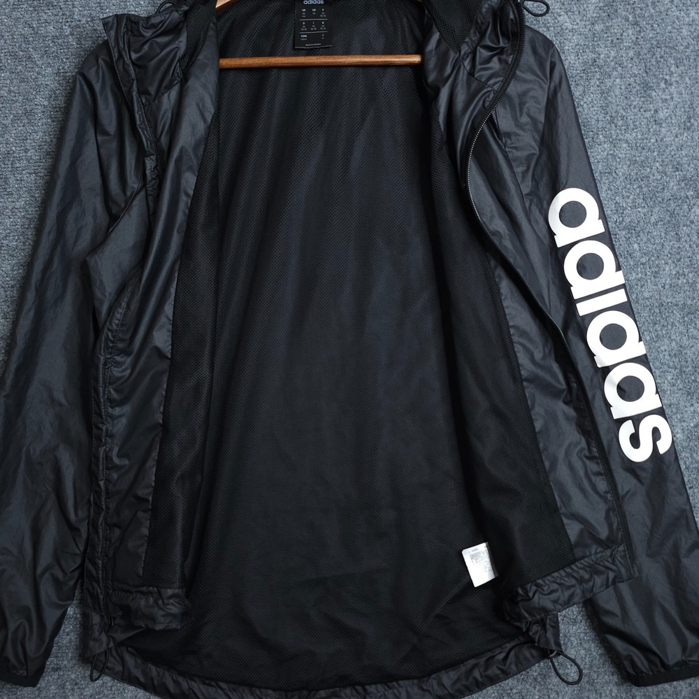 Adidas Linear Logo Windbreaker Jacket Womens XS Black Hooded Full Zip Running - Picture 3 of 10
